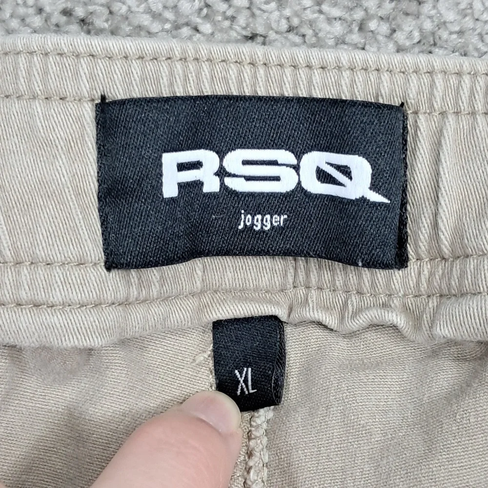 RSQ Mens Jogger Pants Tan Khaki Elastic Waist Drawstring Cotton Stretch Size XL